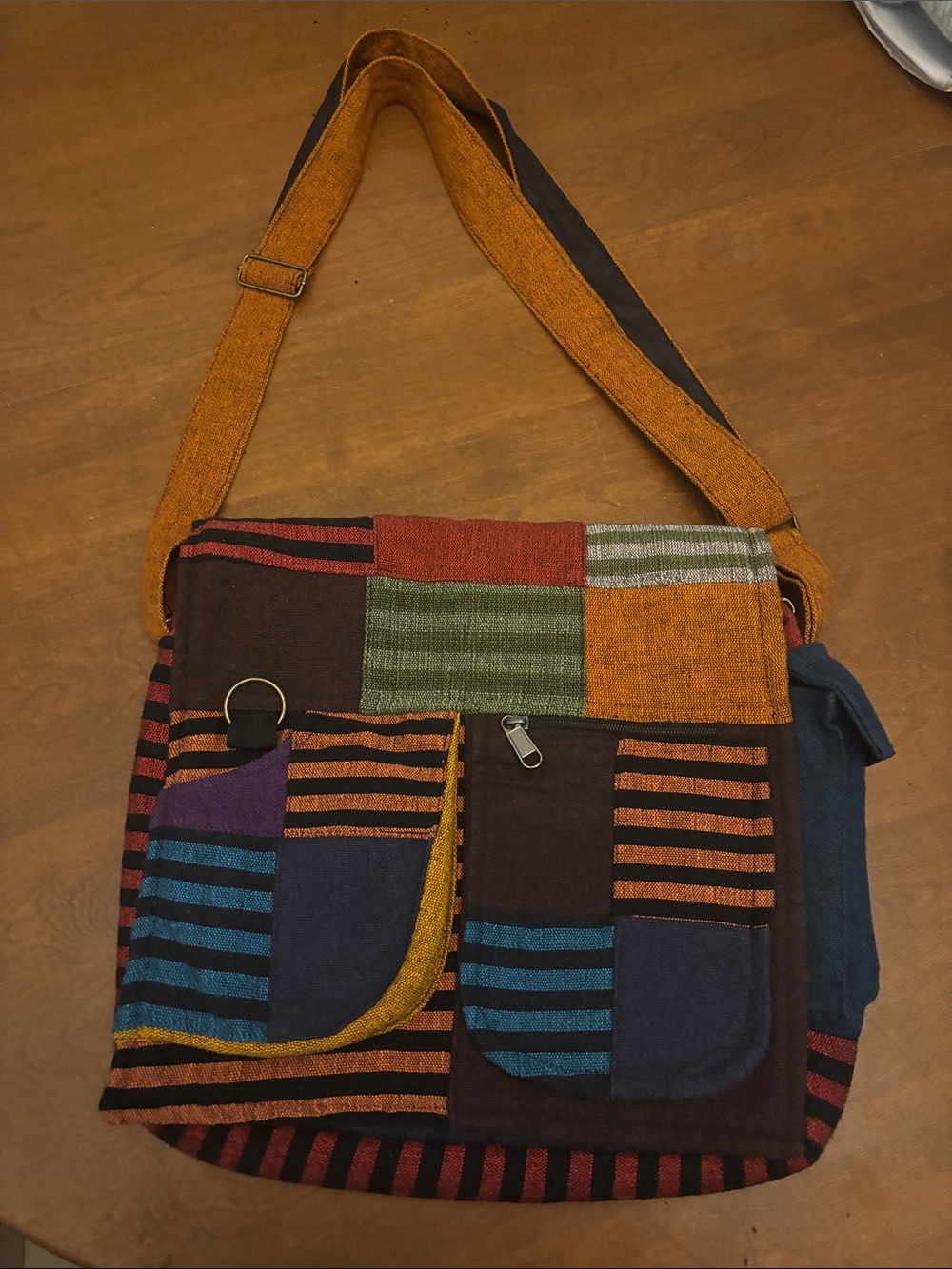 Vintage Boho Cotton Patchwork Messenger Bag – Handmade in Nepal